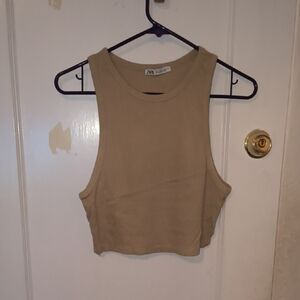Zara | Tan Sleeveless Crop Top